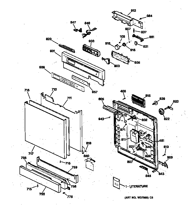 GE GSD4210X72AA escutcheon & door assembly diagram