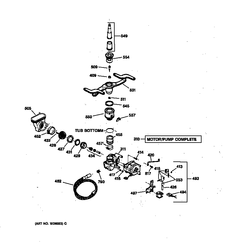 GE GSD4030Y72WW motor-pump mechanism diagram