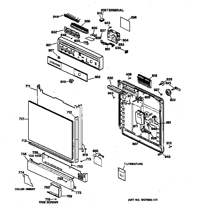 GE GSD980X-72WW escutcheon & door assembly diagram