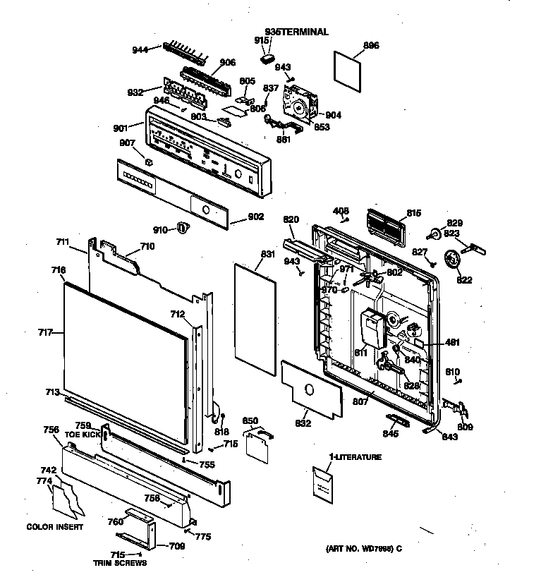 GE GSD4310Y72AA esctucheon & door assembly diagram