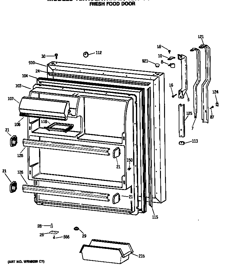 GE TBX18GATHRAD fresh food door diagram