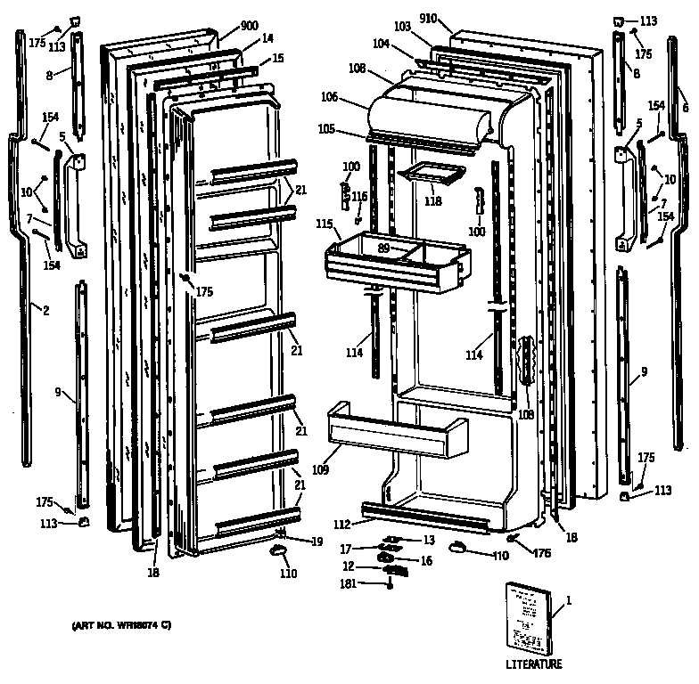 GE TFG22ZASCWH doors diagram