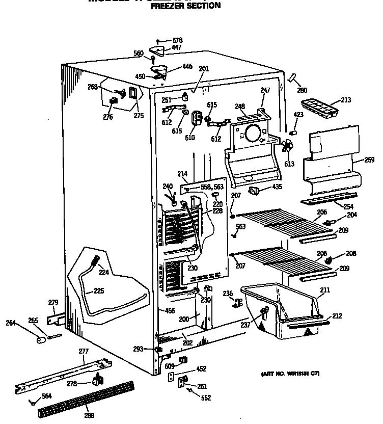 GE TFG22ZASCWH freezer section diagram