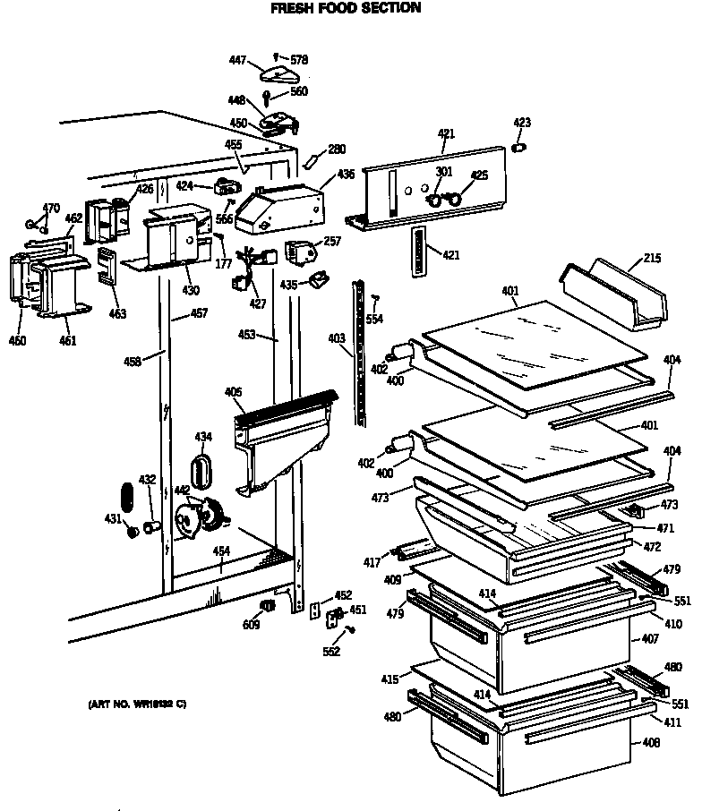 GE TFG22ZASCWH fresh food section diagram