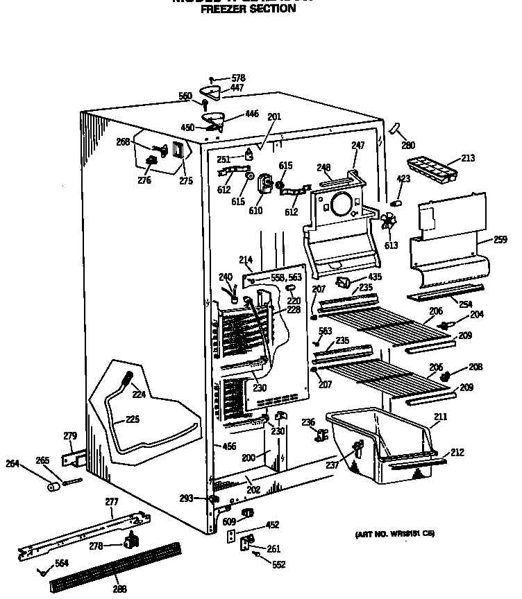 GE TFG24ZASCWH freezer section diagram