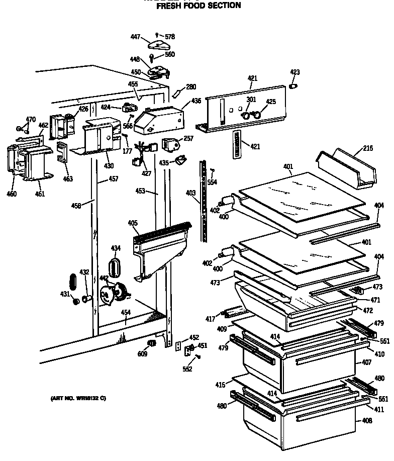 GE TFG24ZASCWH fresh food section diagram