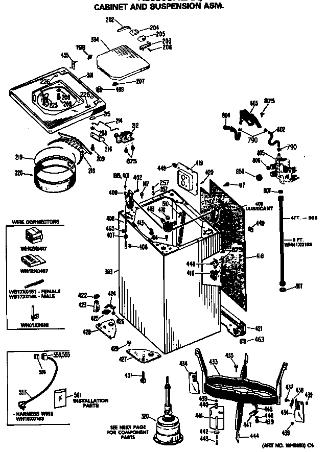 GE WWA8850SALWH cabinet and suspension asm. diagram