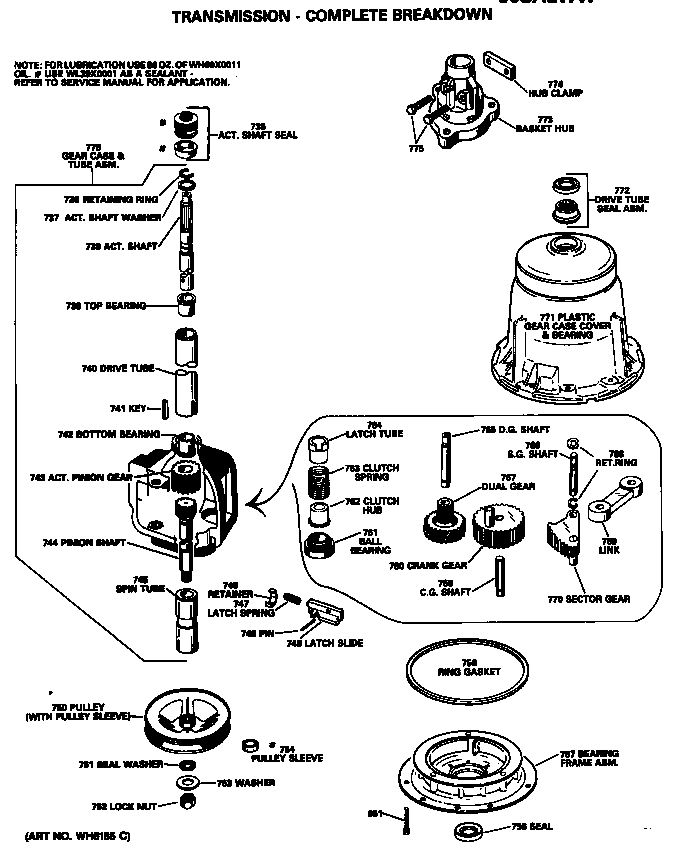 GE WWA8850SALWH transmission - complete breakdown diagram