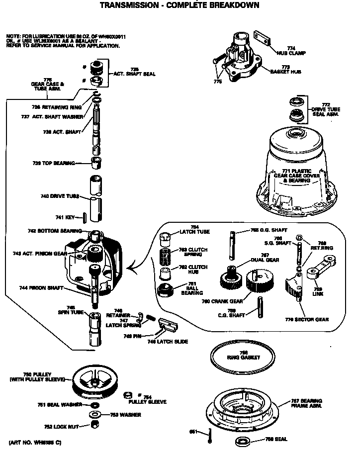 GE WWA9895SALAA transmission - complete breakdown diagram