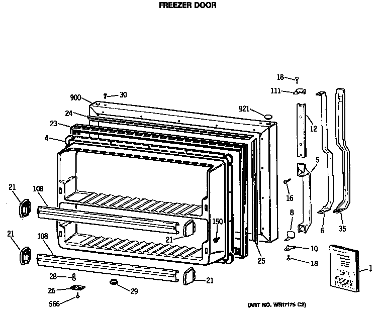 GE TBE21DASTRWH freezer door diagram