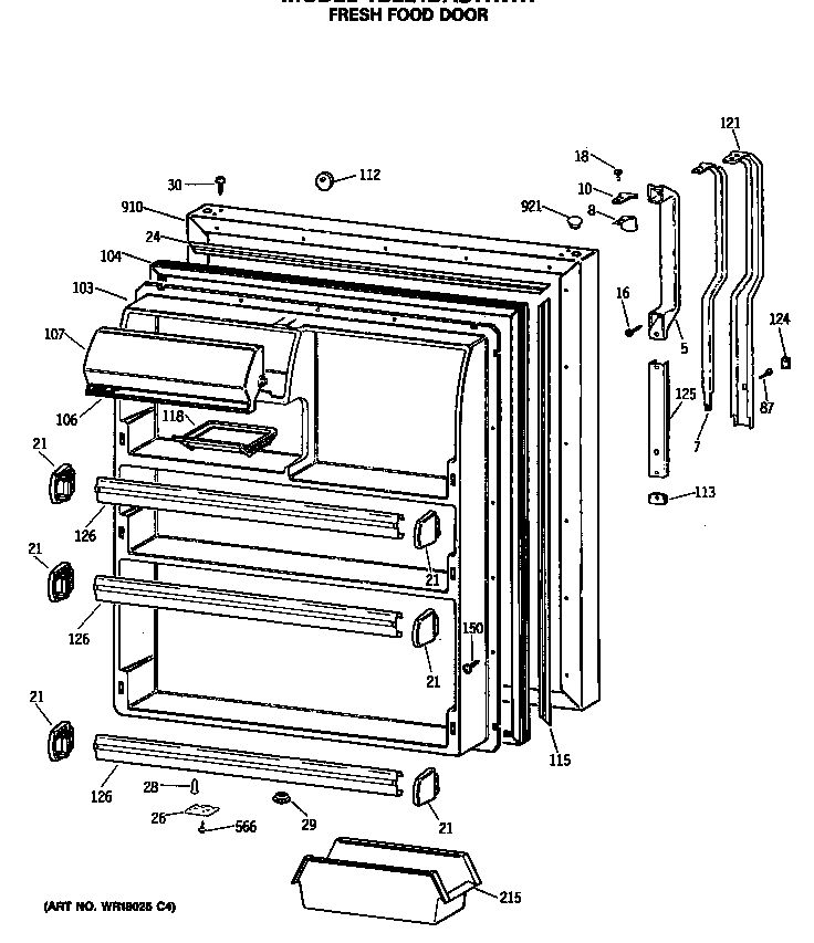 GE TBE21DASTRWH fresh food door diagram