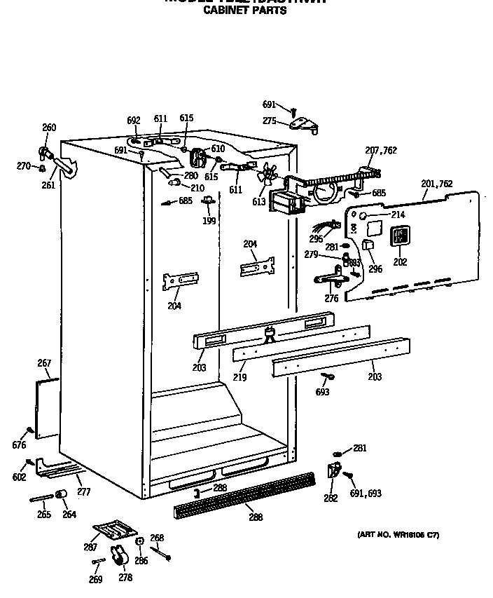 GE TBE21DASTRWH cabinet parts diagram