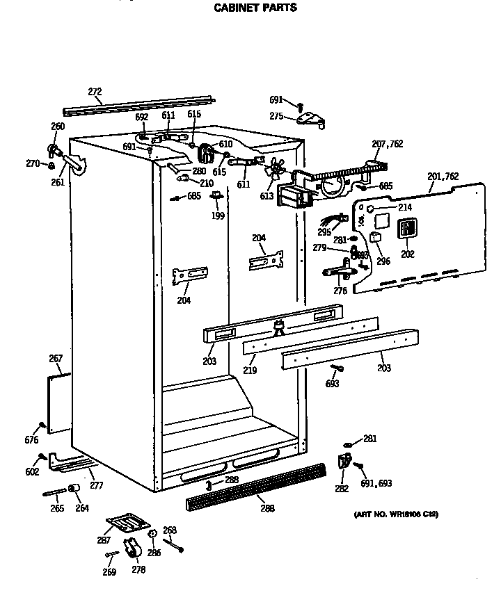 GE TBE18JATMRWH cabinet parts diagram