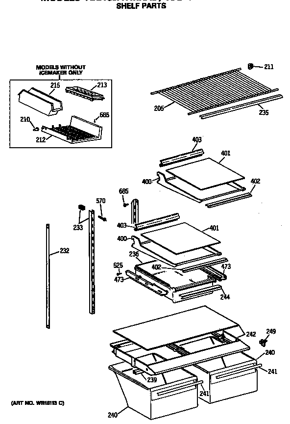 GE TBE18JATMRWH shelf parts diagram