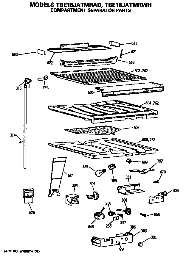 GE TBE18JATMRWH compartment separator parts diagram