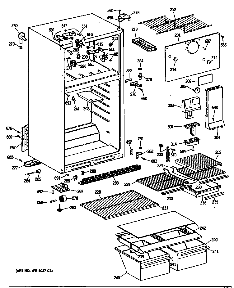 GE TBH14DASKRWH cabinet/shelves diagram