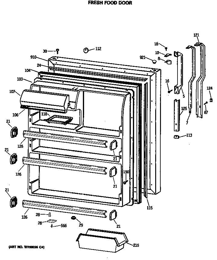 GE TBH21DASRRWH fresh food door diagram