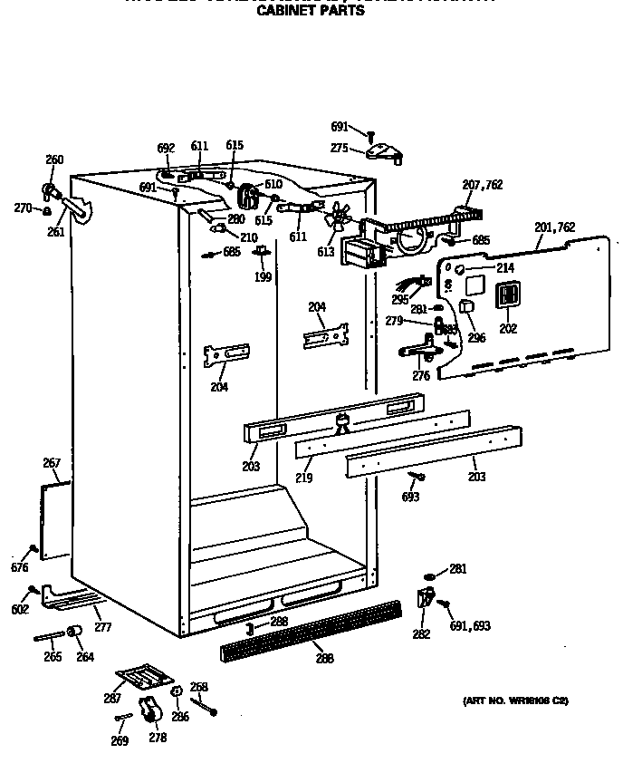 GE TBH21DASRRWH cabinet parts diagram