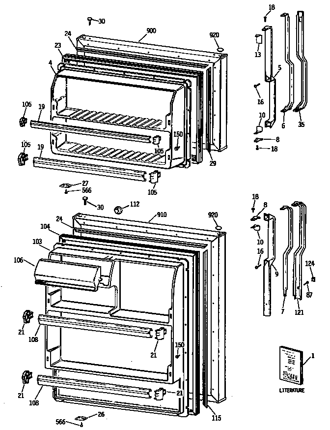 GE TBX16SATBRAD doors diagram