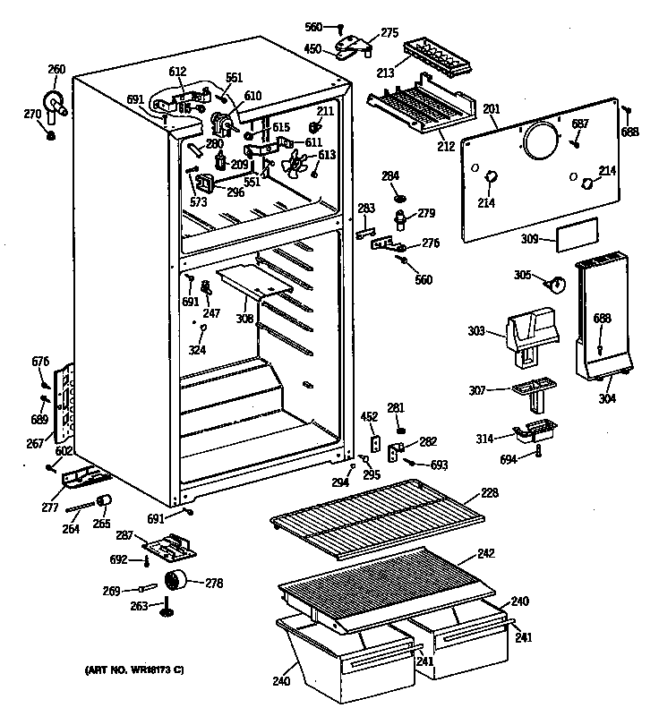 GE TBX16SATBRAD cabinet diagram