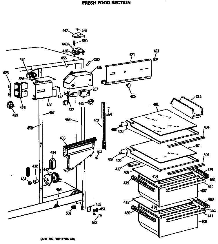 GE TFX20JASMAD fresh food section diagram