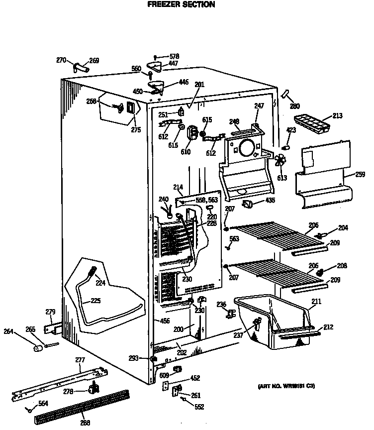GE TFX22ZASMAD freezer section diagram