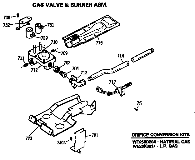 GE DDG8585SAMAA gas valve & burner assembly diagram