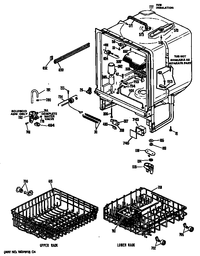 GE GSD880T-60WW tub/racks diagram