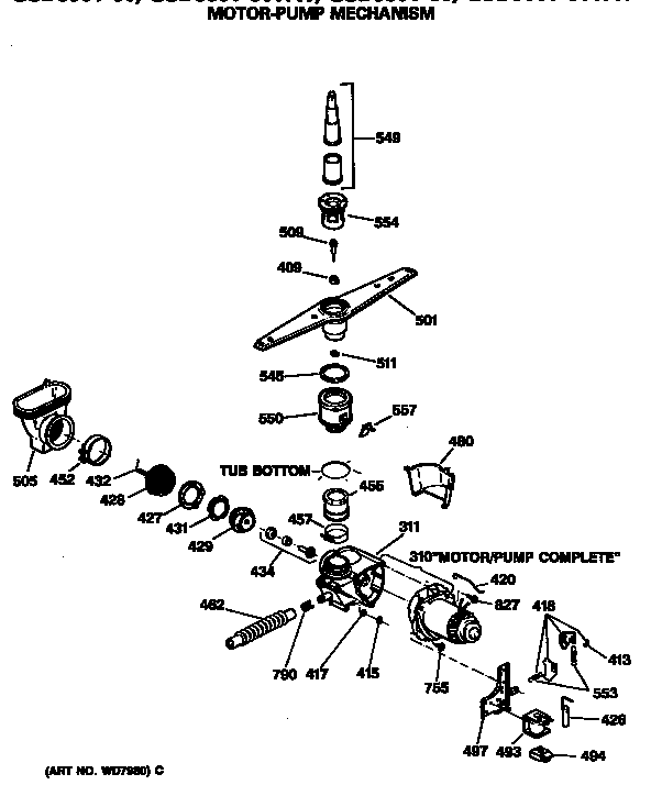 GE GSD880T-60WW motor-pump mechanism diagram