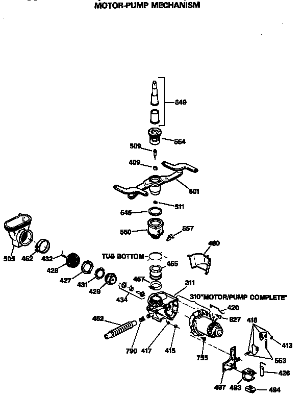 GE GSD1425T60BA motor-pump mechanism diagram