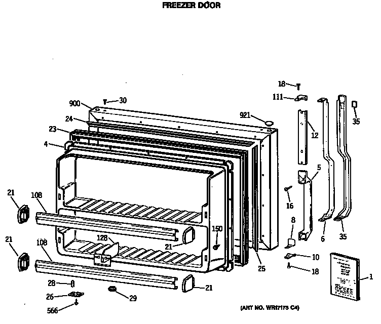 GE TBC21JASMRWH freezer door diagram