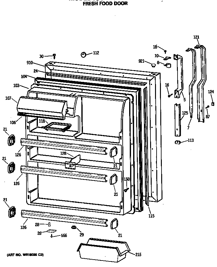 GE TBC21JASMRWH fresh food door diagram