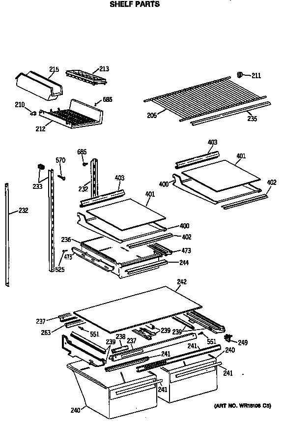 GE TBC21JASMRWH shelf parts diagram