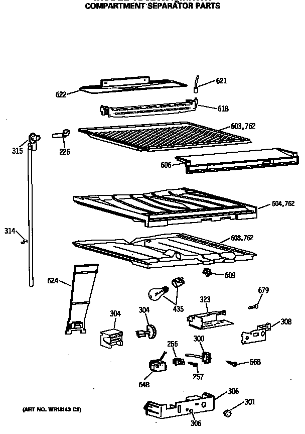 GE TBC21JASMRWH compartment separator parts diagram