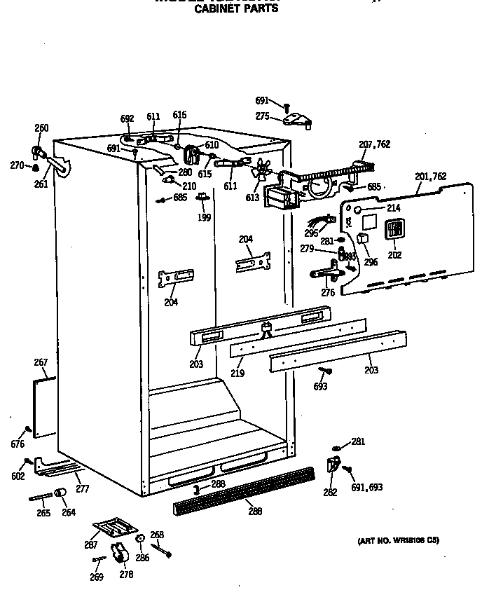 GE TBE18DASMRAD cabinet parts diagram