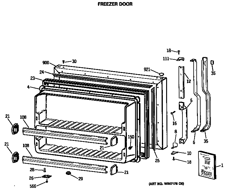 GE TBX18JATHRWH freezer door diagram