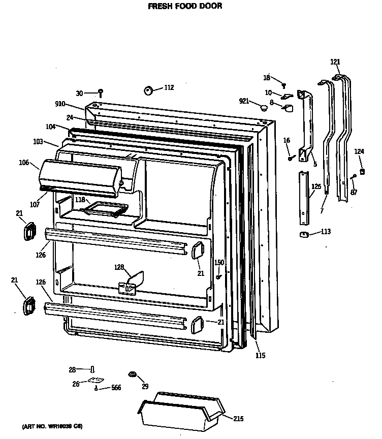 GE TBX18JATHRWH fresh food door diagram