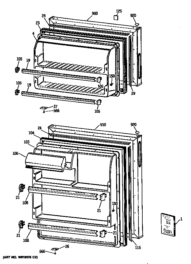 GE TBX14SYTBLWH doors diagram