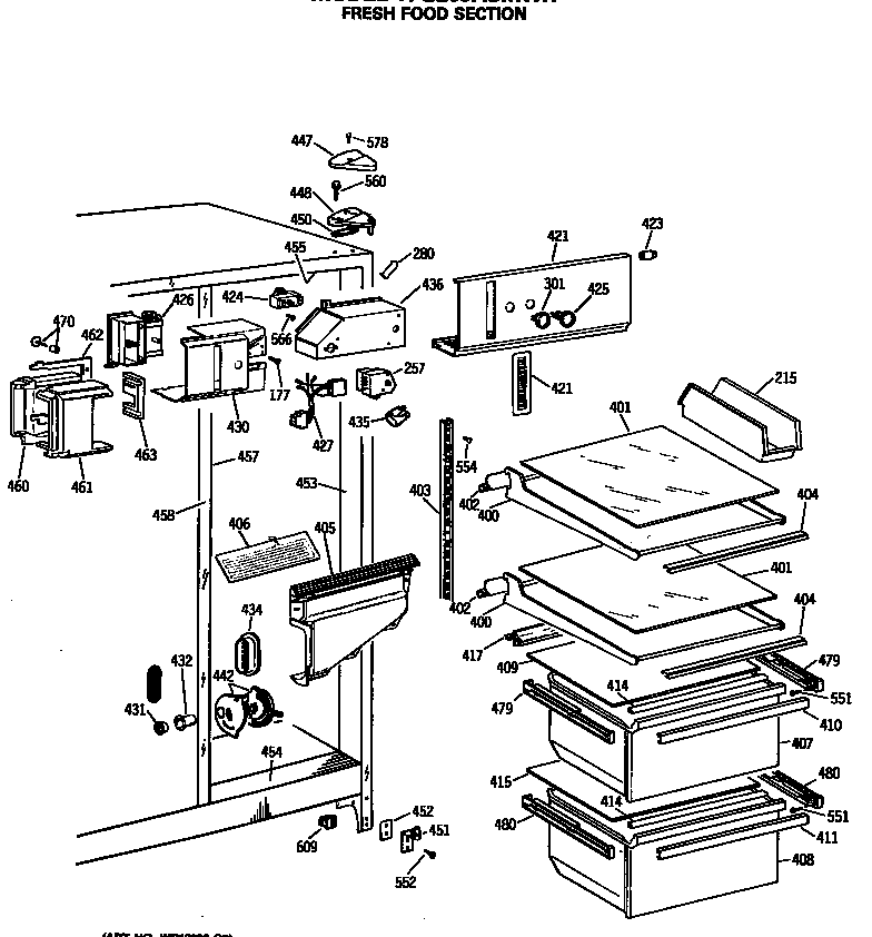 GE TFG20JASMWH fresh food section diagram