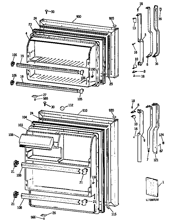GE TBX16SITBRWH doors diagram