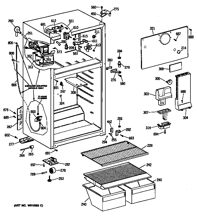 GE TBX16SITBRWH cabinet diagram