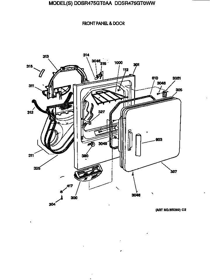 GE DDSR475GT0WW front panel & door diagram