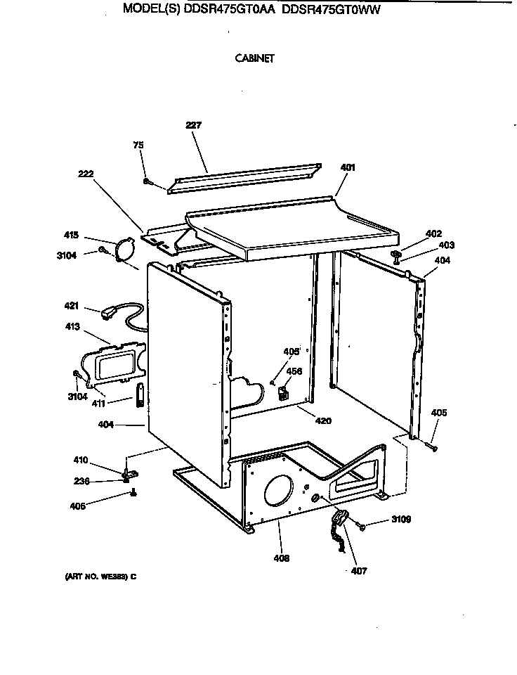 GE DDSR475GT0WW cabinet diagram