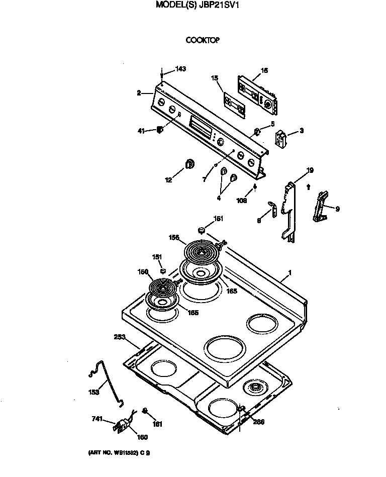 GE JBP21SV1 cooktop diagram