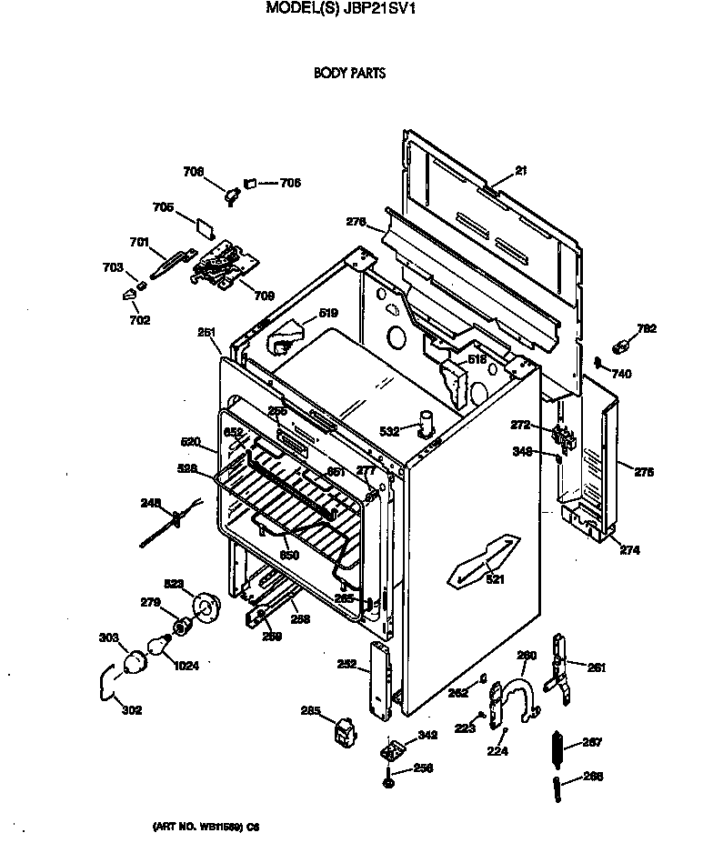 GE JBP21SV1 body parts diagram
