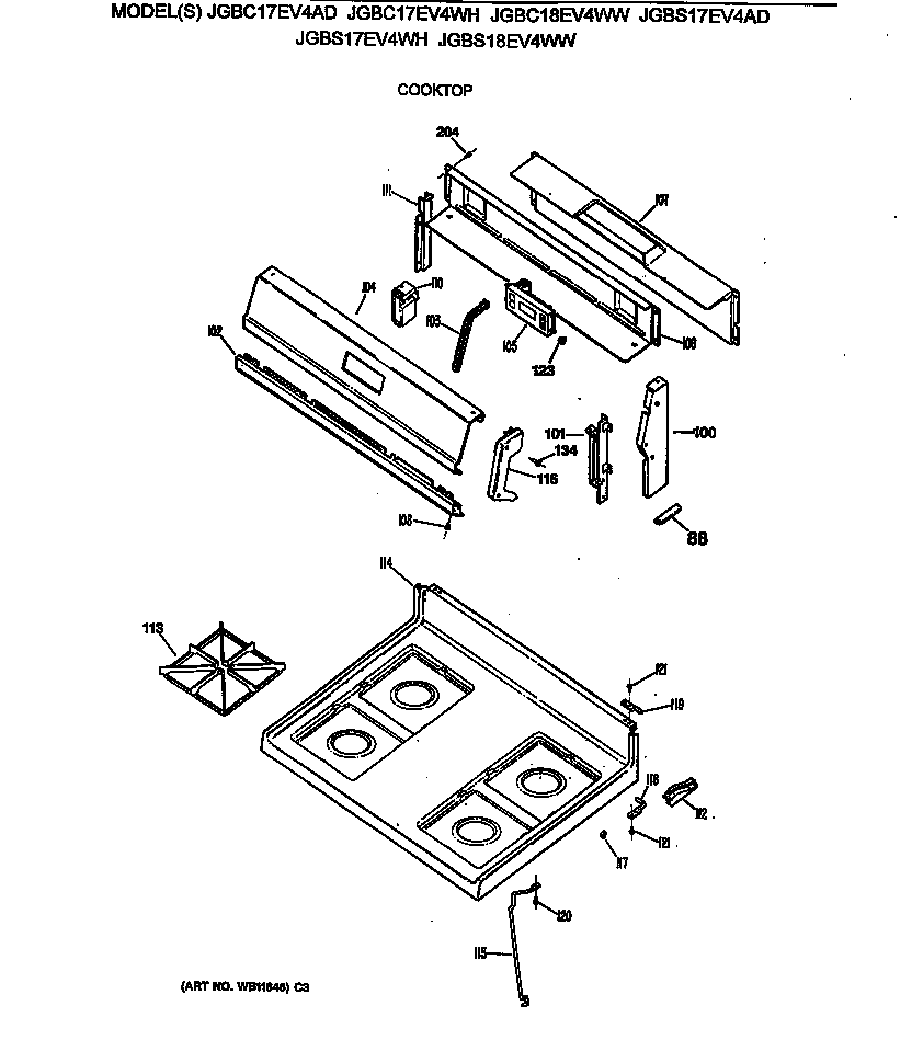 GE JGBC18EV4WW cooktop diagram
