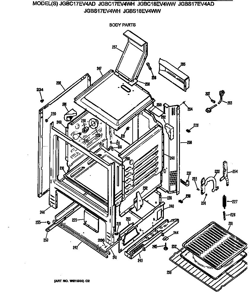 GE JGBC18EV4WW body parts diagram
