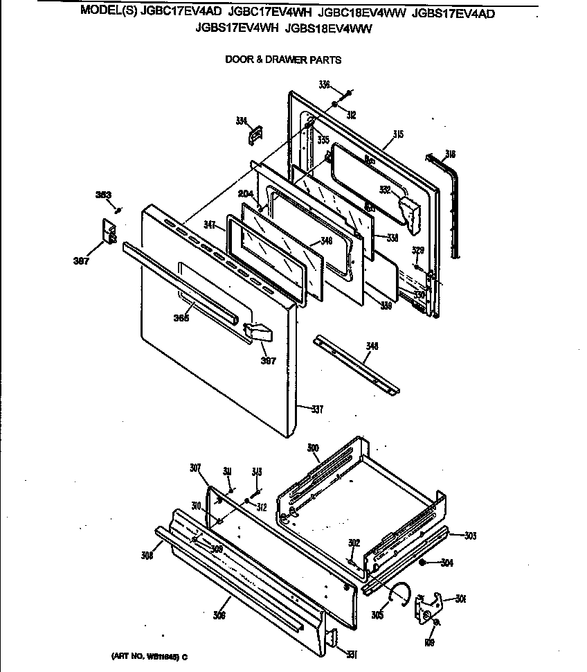 GE JGBC18EV4WW door & drawer parts diagram