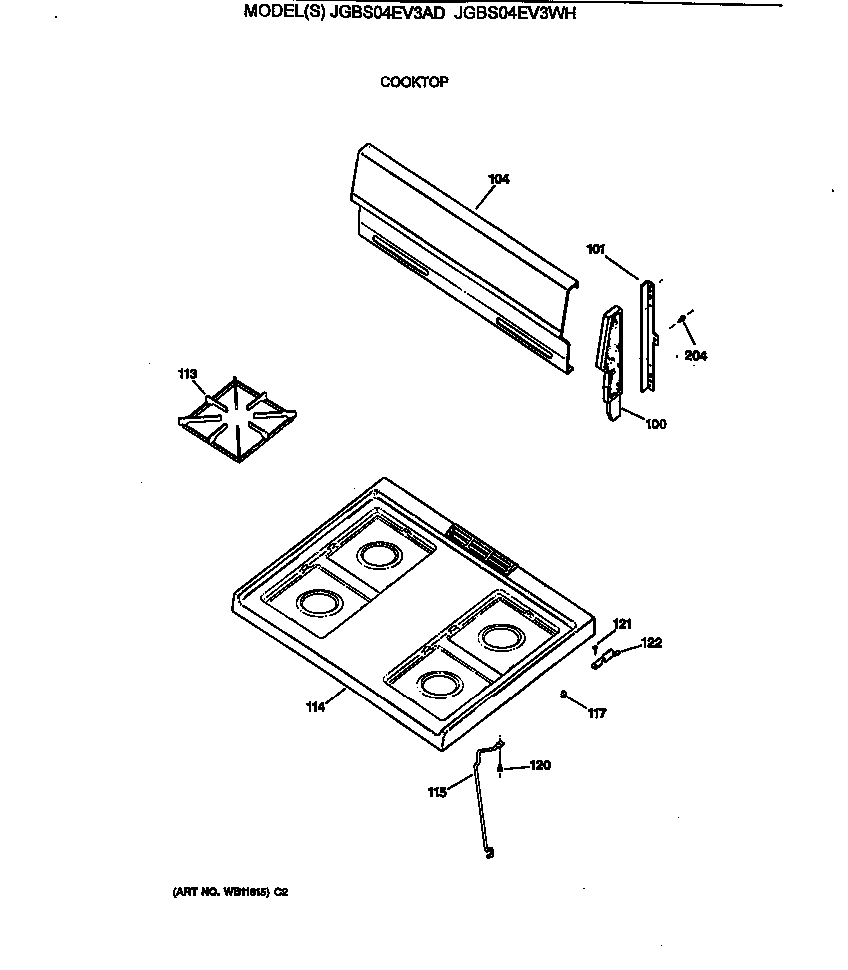 GE JGBS04EV3WH cooktop diagram