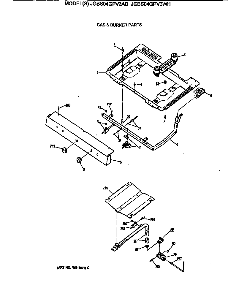GE JGBS04GPV3AD gas & burner parts diagram